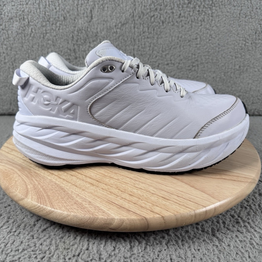 Hoka Bondi SR Mens 11.5 White Leather Work Industry Shoes Non Slip 1110520 WWH